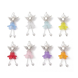 Подвески матовым акриловым, ангел, с фурнитурой из сплава и стеклянными жемчужными бусинами