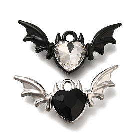 Alloy Glass Pendants, Heart with Wing