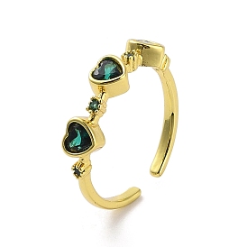 Brass with Cubic Zirconia Open Cuff Rings, Heart