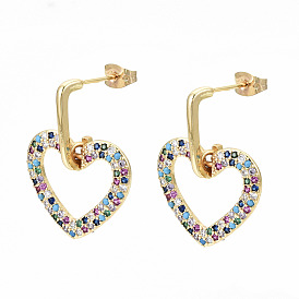 Boucles d'oreille en forme de zircone cubique en micro, avec dos de boucle d'oreille, sans nickel, cœur, réel 16 k plaqué or