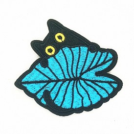 Computerized Embroidery Cloth Iron on/Sew on Patches, Costume Accessories, Cat with Leaf