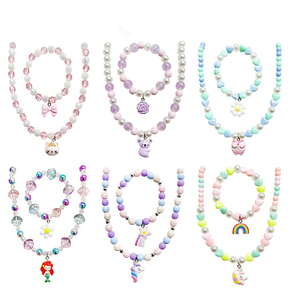 Ожерелье с подвеской из пластиковых бусин и браслет с подвесками из бусин, ребенок комплекты ювелирных изделий