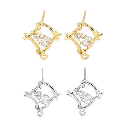 Латунные серьги-гвоздики из циркония, ромб