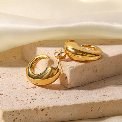 18K Gold Irregular Shape Earrings, Fashionable and Simple Stacked High-end Ear Cuff with C-shaped Hopo Studs Jewelry