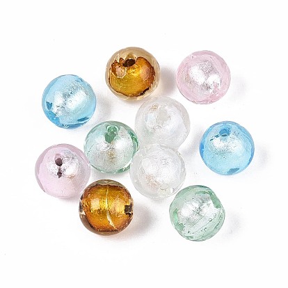 Ручная серебряная фольга стеклянные бусины Lampwork, круглые