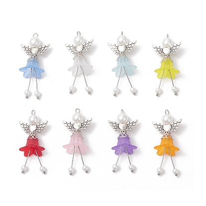 Подвески матовым акриловым, ангел, с фурнитурой из сплава и стеклянными жемчужными бусинами