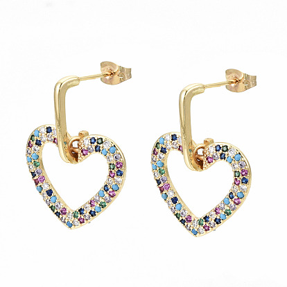 Boucles d'oreille en forme de zircone cubique en micro, avec dos de boucle d'oreille, sans nickel, cœur, réel 16 k plaqué or