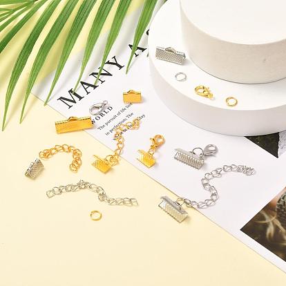 DIY Jewelry Making Kits, Including Iron Ribbon Crimp Ends & Open Jump Rings & Chain Extender, Zinc Alloy Lobster Claw Clasps