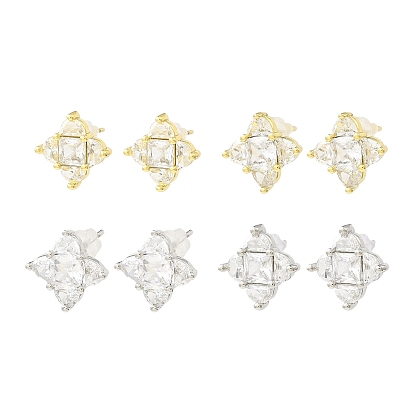 Серьги-гвоздики из латуни с ромбами и цирконием, долговечный, без свинца и без кадмия