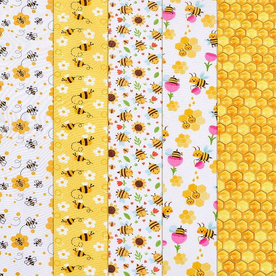 Tissu en polycoton, pour accessoires de vêtement, motif d'abeilles et de fleurs