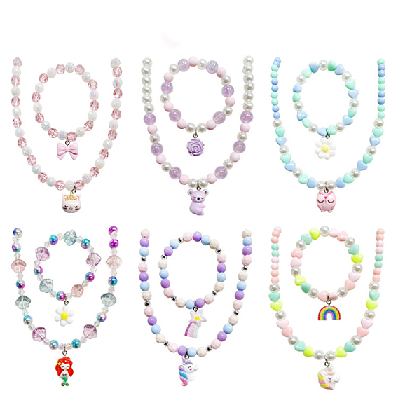 Ожерелье с подвеской из пластиковых бусин и браслет с подвесками из бусин, ребенок комплекты ювелирных изделий