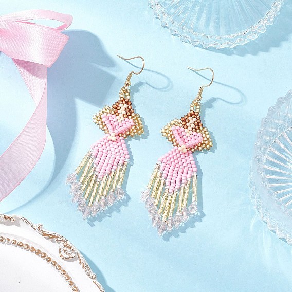 Серьги-подвески из стеклянных бусин ручной работы в форме ангела, с бусинами из стекла, имитирующими австрийский хрусталь, и 304 крючками для сережек из нержавеющей стали, золотые