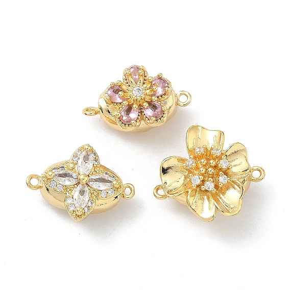 Застежки-коробочки с цветочным латунным микропаве из прозрачных кубических цирконий, долговечный, стойки покрытие, без свинца и без кадмия, 1 нитей, 2-луночное