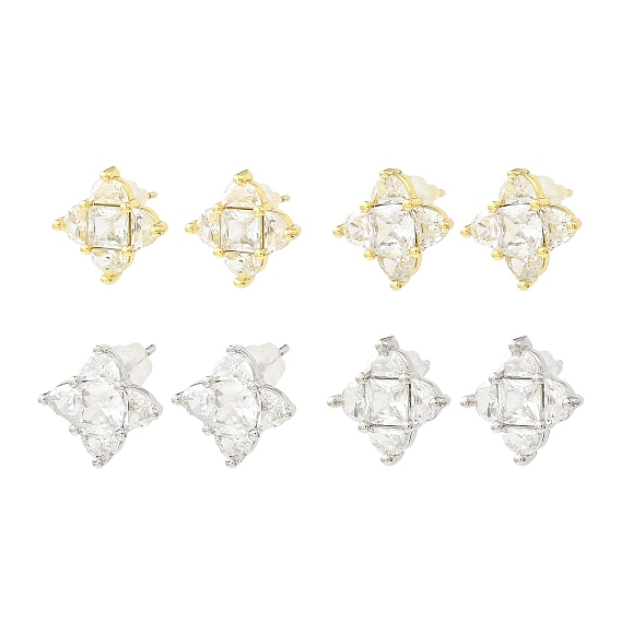 Серьги-гвоздики из латуни с ромбами и цирконием, долговечный, без свинца и без кадмия