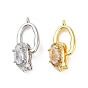 Rack Plating Brass Micro Pave Cubic Zirconia Fold Over Clasps, Cadmium Free & Lead Free, Long-Lasting Plated, Oval