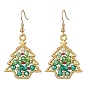Christmas Tree Alloy & Glass Dangle Earring, with Brass Stainless Steel Earring Hooks
