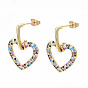 Brass Micro Pave Cubic Zirconia Dangle Stud Earrings, with Earring Backs, Nickel Free, Heart, Real 16K Gold Plated