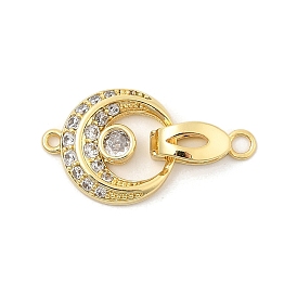 Brass Micro Pave Rhinestone Fold Over Clasps, Moon