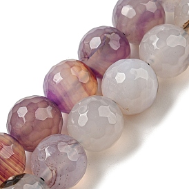 Faceted Natural Agate Beads Strands, Round, Dyed & Heated