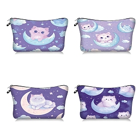 Cute Moon Cat Print Polyester Cosmetic Zipper Pouches, Waterproof Clutch Bag, Toilet Bag for Women