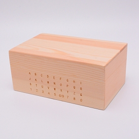Caja de madera sin terminar rectángulo, con tapa abatible y cierre magnético frontal, para hallazgos de sellos alfabéticos