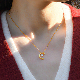 925 Colliers pendentifs en forme de C en argent sterling avec zircone cubique transparente pour femmes
