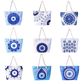 Canvas Pouches, with Handle, Shoulder Bags for Shopping, Rectangle with Evil Eyes Pattern