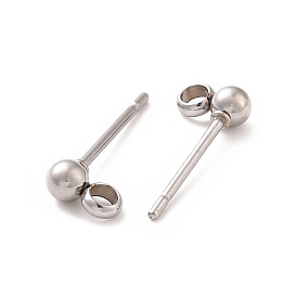 304 Stainless Steel Ear Stud Components, with Loop, Ball