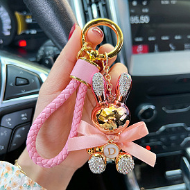 Cute Bunny Keychain with Rhinestones and Clay, Fashionable Plating Pendant for Kids and Adults