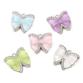 Transparent Resin Bowknot Pendants, Rack Plating Alloy Butterfly Charms, Platinum
