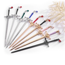 Ancient-Costume Style Alloy Hair Sticks for Women, Glass Sword Hairpin Chopsticks