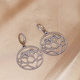 Серьги из 201 нержавеющей стали, полые плоские круглые с цветком