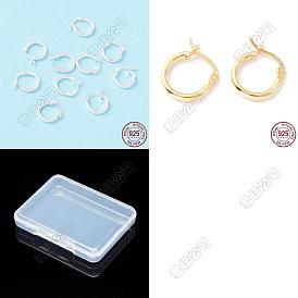2Pares 2Colores 925Pendientes de aro de plata de ley, aretes de aro huggie pequeños y gruesos para mujer, anillo