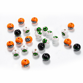 Perles de bois imprimées halloween, ronde avec motif