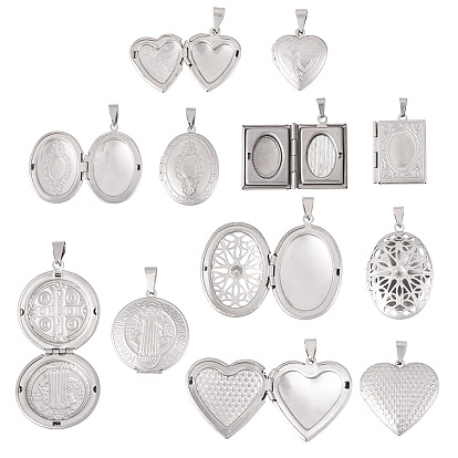 6 шт. 6 стили 316 подвески-медальоны из нержавеющей стали, с 201 защелкивающимися дужками из нержавеющей стали, подвесками-рамками для фотографий из нержавеющей стали, ионное покрытие (ip), разнообразные