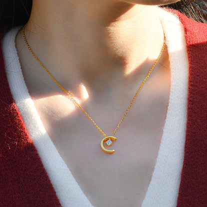 925 Colliers pendentifs en forme de C en argent sterling avec zircone cubique transparente pour femmes