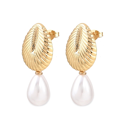 304 из нержавеющей стали болтаться серьги, с пластиковой имитационной жемчужиной, форма ракушки с каплей