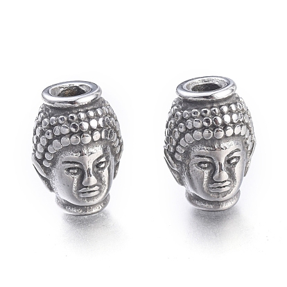 Perles bouddhistes 304 en acier inoxydable, tête de bouddha