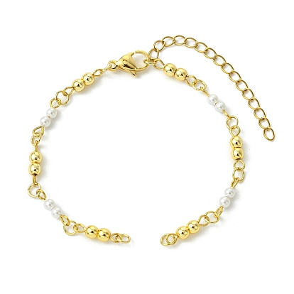 Изготовление браслета из круглых бусин из синтетического немагнитного гематита и жемчуга, нанесенного методом гальванического покрытия., с 304 из нержавеющей стали Lobster Claw застежками, белые