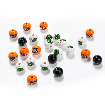 Halloween Printed Wood Beads, Round with Pattern