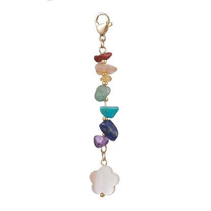 Moon/Star/Heart/Flower Natural Freshwater Shell Pendant Decooration, Chakra Natural & Synthetic Mixed Stone Chip and Lobster Claw Clasps Charm