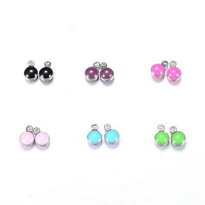 304 Stainless Steel Enamel Charms, Enamelled Sequins, Flat Round