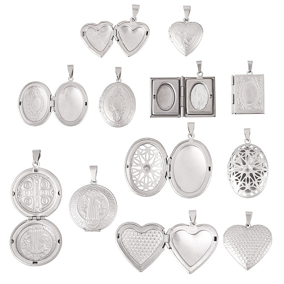 6 шт. 6 стили 316 подвески-медальоны из нержавеющей стали, с 201 защелкивающимися дужками из нержавеющей стали, подвесками-рамками для фотографий из нержавеющей стали, ионное покрытие (ip), разнообразные