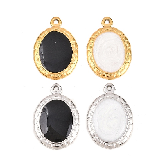 304 нержавеющей стальной эмали подвески, овальные амулеты, ионное покрытие (ip), цвет нержавеющей стали/настоящее 18k золотое покрытие