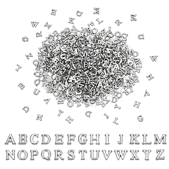 260Pcs 26 Styles Alloy Cabochons, Nail Art Decoration Accessories for Women, Letter, Platinum