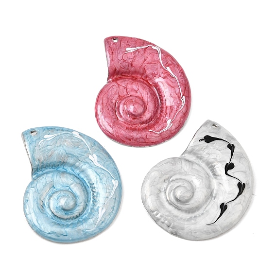 304 acero inoxidable con colgantes esmaltados, dijes con forma de concha de nautilo, color acero inoxidable
