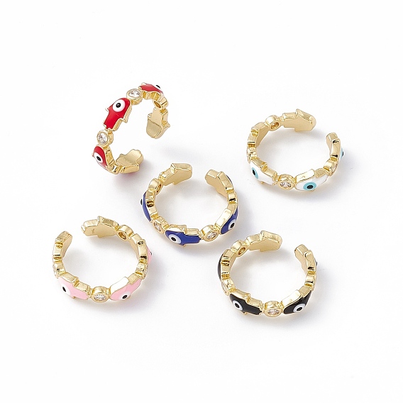 Рука хамса с эмалью от сглаза и прозрачным кубическим цирконием, открытое кольцо-манжета, настоящие позолоченные латунные украшения для женщин, без свинца и без кадмия