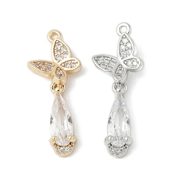 Латунные микро проложить кубического циркония подвески, без кадмия, без никеля и без свинца, бабочка со слезой
