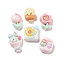 Непрозрачные кабошоны из смолы, кролик с тюльпаном и мишка с цветком и леденцом, разнообразные