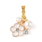 Alloy Rhinestone & ABS Plastic Pearl Enamel Pendants, Flower Charms